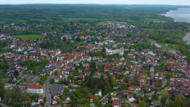 Luchtfoto Van Stad Klooster Dieen Ammersee Duitsland Beieren Een Zonnige — Stockvideo