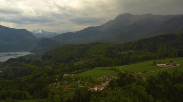 Luftaufnahme Von Bäumen Und Bergen Rund Den Ammersee Bayern Einem — Stockvideo