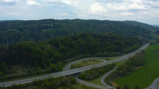 Aerial View Trees Autobahn Ammersee Germany Bavaria Sunny Spring Day — Stock Video