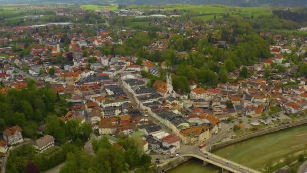 Vista Aérea Ciudad Bad Toelz Alemania Baviera Soleado Día Primavera — Vídeos de Stock