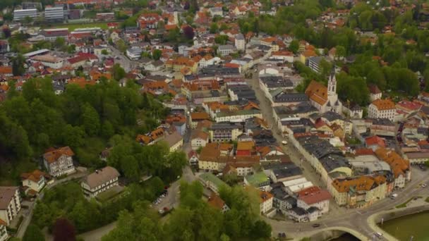 Vista Aérea Ciudad Bad Toelz Alemania Baviera Soleado Día Primavera — Vídeos de Stock