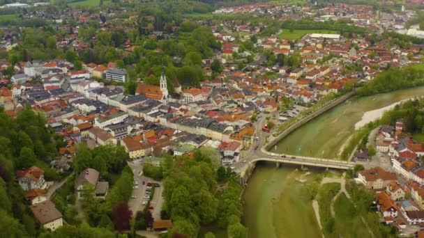 Letecký Pohled Město Bad Toelz Německu Bavorsko Slunečného Jarního Dne — Stock video