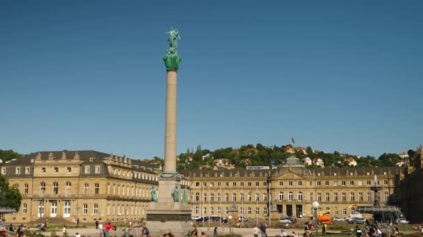 Downtown Stuttgart Schlossplatz Alemanha Dia Ensolarado Verão — Vídeo de Stock