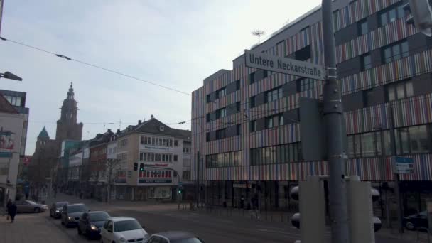 Downtown Heilbronn Στη Γερμανία Πριν Από Χριστούγεννα Ένα Ηλιόλουστο Πρωινό — Αρχείο Βίντεο