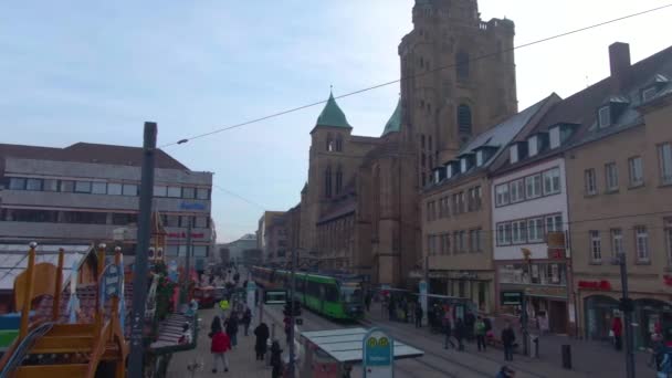 Centrum Heilbronn Bożonarodzeniowy Targ Niemczech Przed Bożym Narodzeniem Słoneczne Popołudnie — Wideo stockowe