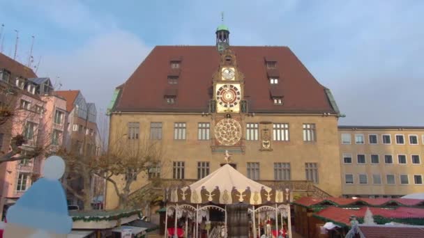 Centrum Heilbronn Bożonarodzeniowy Targ Niemczech Przed Bożym Narodzeniem Słoneczne Popołudnie — Wideo stockowe