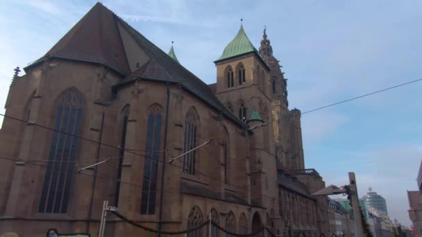 Downtown Heilbronn Mercado Natal Alemanha Antes Natal Uma Tarde Ensolarada — Vídeo de Stock