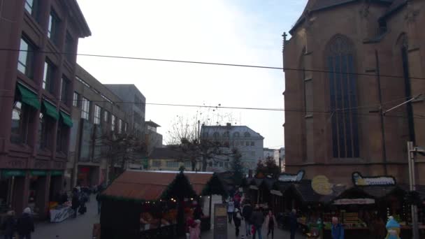 Centrum Heilbronn Bożonarodzeniowy Targ Niemczech Przed Bożym Narodzeniem Słoneczne Popołudnie — Wideo stockowe