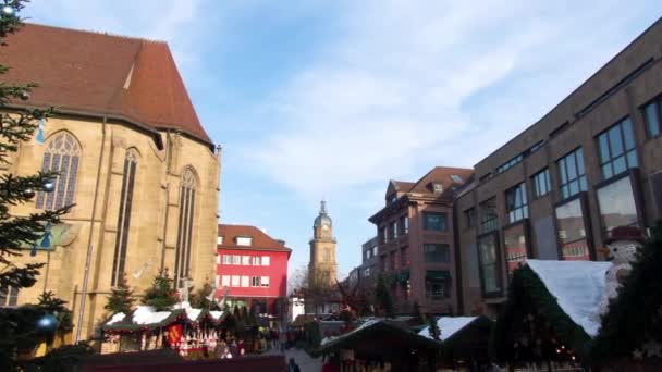 Centrum Heilbronn Bożonarodzeniowy Targ Niemczech Przed Bożym Narodzeniem Słoneczne Popołudnie — Wideo stockowe