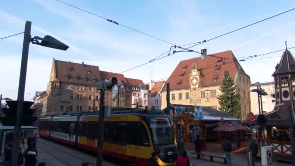 Downtown Heilbronn Mercado Natal Alemanha Antes Natal Uma Tarde Ensolarada — Vídeo de Stock