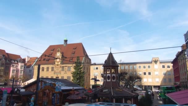 Downtown Heilbronn Mercado Natal Alemanha Antes Natal Uma Tarde Ensolarada — Vídeo de Stock