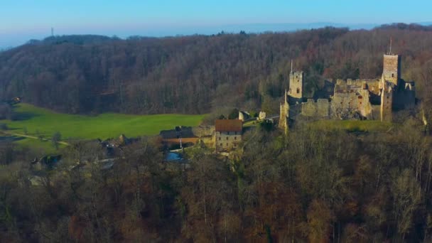 Luchtfoto Van Kasteel Roetteln Duitsland Een Zonnige Herfstdag — Stockvideo