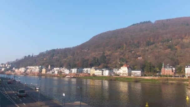 Heidelberg Niemczech Przed Bożym Narodzeniem Słoneczny Poranek Grudniu Rzeka Neckar — Wideo stockowe