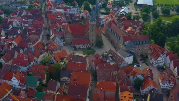 Almanya Daki Oehringen Şehrinin Eski Bölümünden Havadan Görüntüler Bahar Sabahının — Stok video