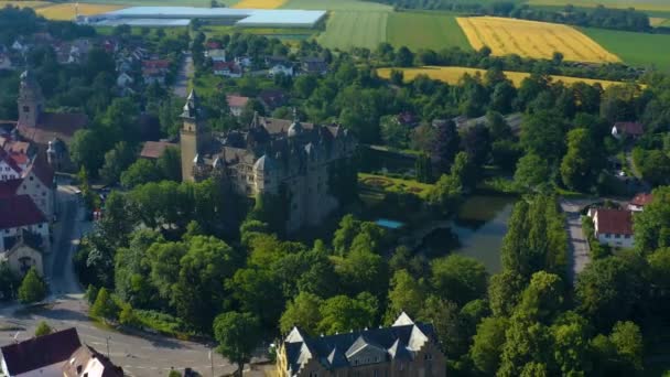 Flygfoto Över Den Gamla Staden Neuenstein Tyskland Solig Morgon Våren — Stockvideo