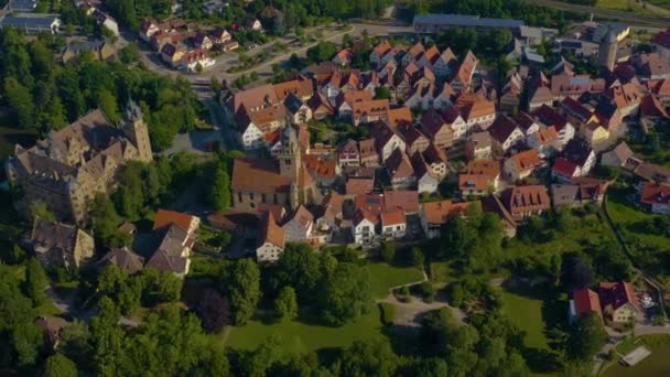 Légi Felvétel Neuenstein Óvárosáról Németországban Egy Napos Tavaszi Reggelen — Stock videók