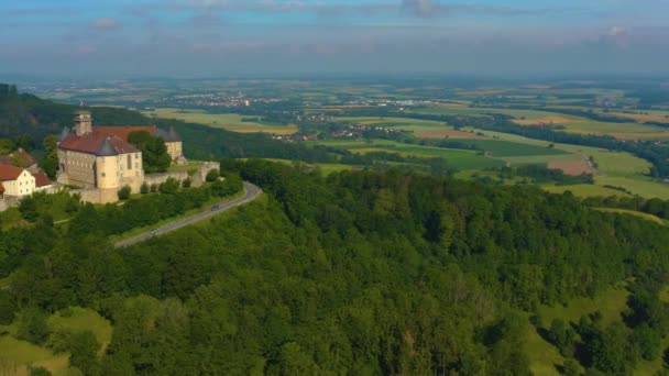 Luftaufnahme Der Stadt Und Der Burg Waldenburg Deutschland Einem Sonnigen — Stockvideo