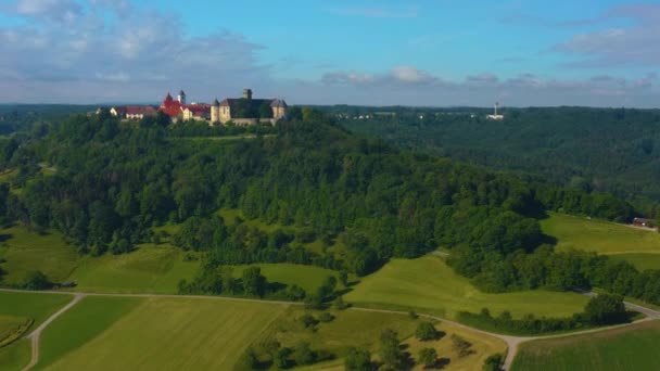 Flygfoto Över Staden Och Slottet Waldenburg Tyskland Solig Dag Våren — Stockvideo