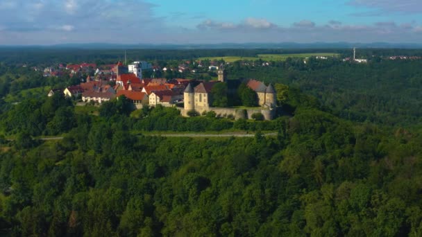 Widok Powietrza Miasto Zamek Waldenburg Niemczech Słoneczny Dzień Wiosną — Wideo stockowe