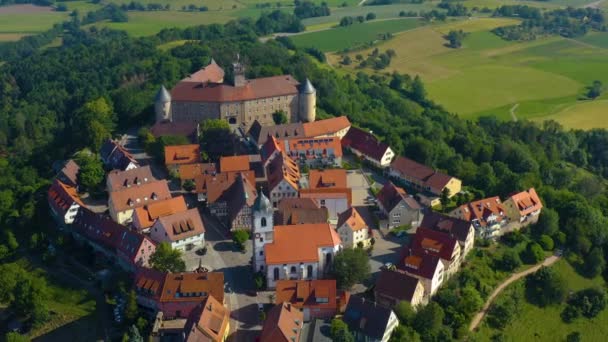 Luftaufnahme Der Stadt Und Der Burg Waldenburg Deutschland Einem Sonnigen — Stockvideo