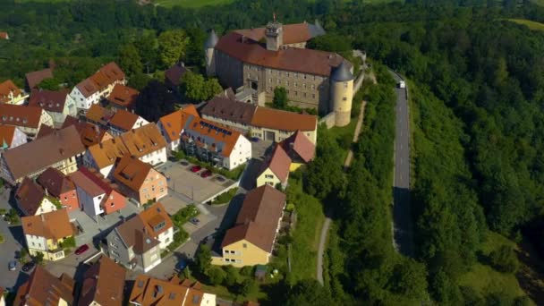 Aerial View City Castle Waldenburg Germany Sunny Day Springtime — Stock Video