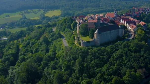 Flygfoto Över Staden Och Slottet Waldenburg Tyskland Solig Dag Våren — Stockvideo