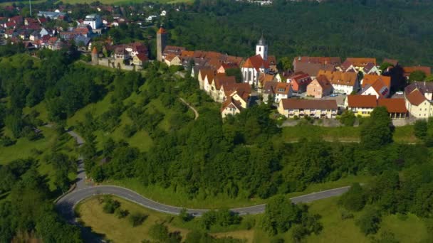 Flygfoto Över Staden Och Slottet Waldenburg Tyskland Solig Dag Våren — Stockvideo