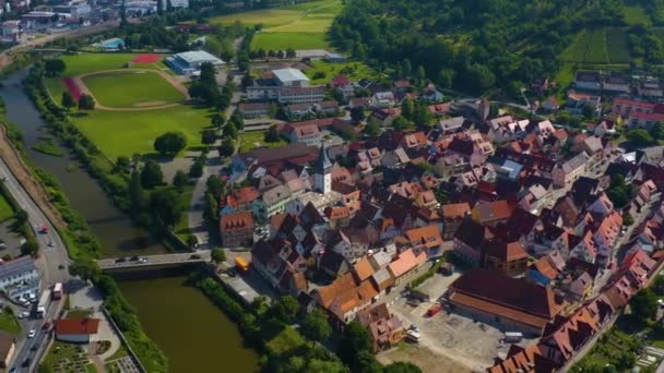 Vista Aérea Cidade Velha Cidade Niedernhall Alemanha Num Dia Ensolarado — Vídeo de Stock