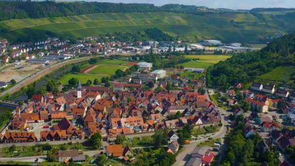 Αεροφωτογραφία Από Την Παλιά Πόλη Της Πόλης Niedernhall Στη Γερμανία — Αρχείο Βίντεο