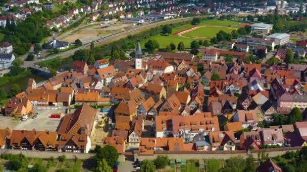 Uitzicht Vanuit Lucht Vanuit Oude Stad Niedernhall Duitsland Een Zonnige — Stockvideo