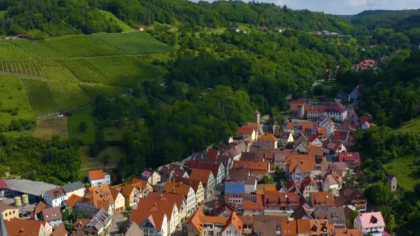 Letecký Pohled Starého Města Ingelfingen Německu Jaře Slunečný Den — Stock video