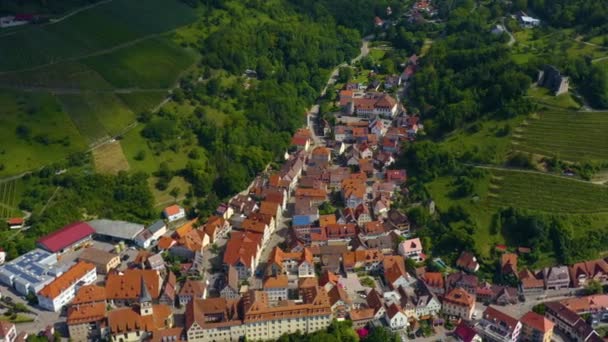 ドイツのインゲルフィンゲンの旧市街からの空中の景色 春の晴れた日には — ストック動画