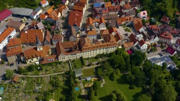 Almanya Nın Eski Kenti Ingelfingen Den Hava Manzarası Baharın Güneşli — Stok video