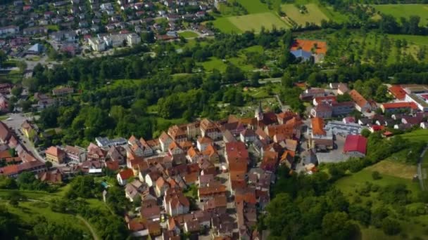 Luchtfoto Vanuit Oude Binnenstad Van Ingelfingen Duitsland Een Zonnige Dag — Stockvideo