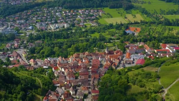 Aerial View Old Town Ingelfingen Germany Sunny Day Spring — Stock Video
