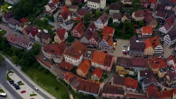 Letecký Pohled Staré Město Forchtenberg Německu Zamračený Den Jaře — Stock video