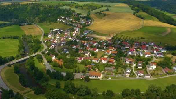 Aerial View Village Ohrnberg Germany Sunny Day Spring — Stock Video