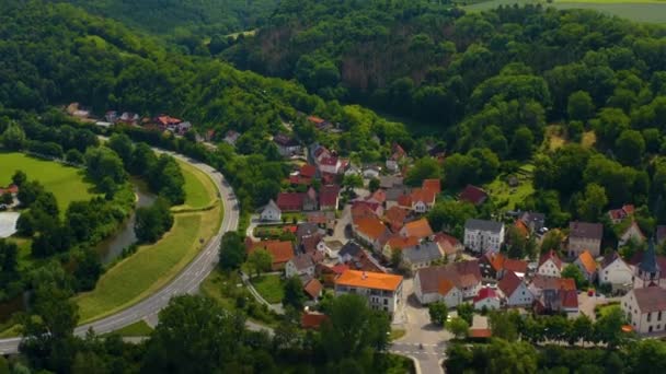 Vue Aérienne Autour Village Ohrnberg Allemagne Par Une Journée Ensoleillée — Video
