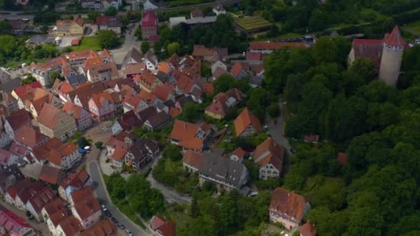 Pemandangan Udara Kota Tua Moeckmuehl Jerman Pada Hari Berawan Musim — Stok Video