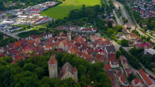 Widok Lotu Ptaka Stare Miasto Miasta Moeckmuehl Niemczech Pochmurny Dzień — Wideo stockowe
