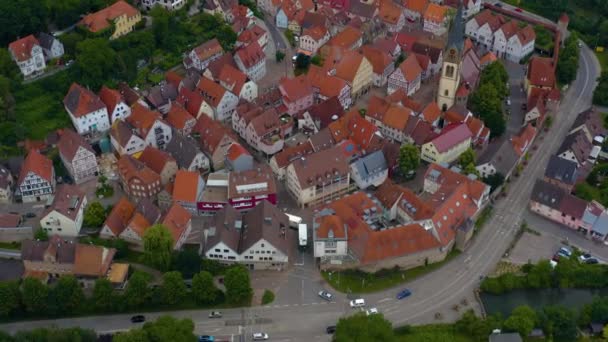 Letecký Pohled Staré Město Moeckmuehl Německu Zamračený Den Jaře — Stock video