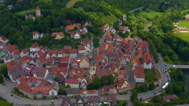 Vedere Aeriană Orașului Vechi Moeckmuehl Germania Într Tulbure Primăvara — Videoclip de stoc