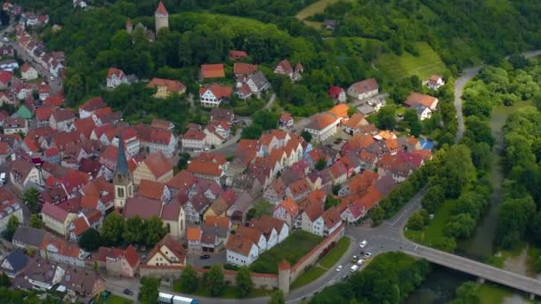 Letecký Pohled Staré Město Moeckmuehl Německu Zamračený Den Jaře — Stock video