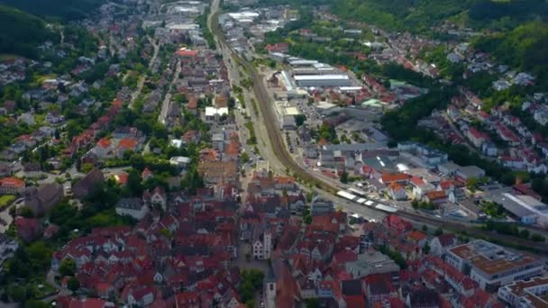Vista Aérea Cidade Mosbach Alemanha Cidade Nova Velha Dia Nublado — Vídeo de Stock