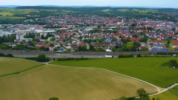 Aerial Till Sinsheim Och Autobahnn Bredvid Tyskland — Stockvideo