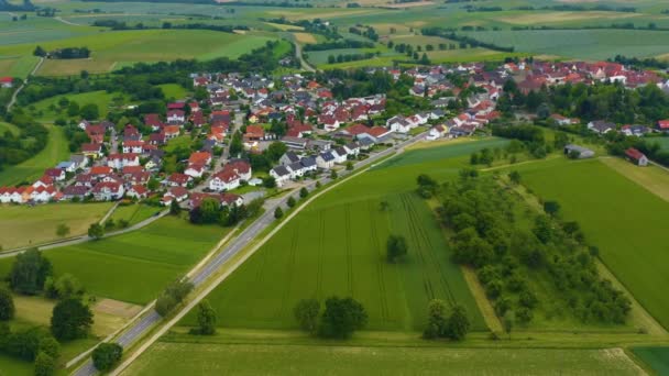 Aerial Small Town Hilsbach Germany Sunny Day Spring — Stock Video