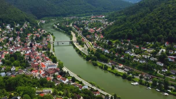 Aérea Heidelberg Ziegelhausen Alemania Largo Del Río Neckar Día Soleado — Vídeo de stock