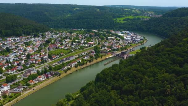 Vista Aérea Neckarsteinach Lado Rio Neckar Alemanha — Vídeo de Stock