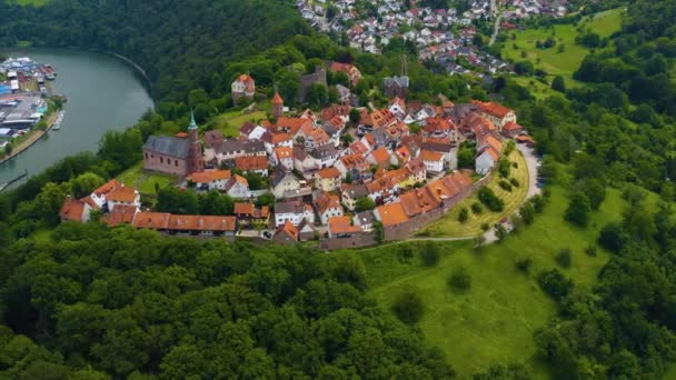 Luftaufnahme Der Burg Dilsberg Deutschland Neckar Einem Sonnigen Frühlingstag — Stockvideo