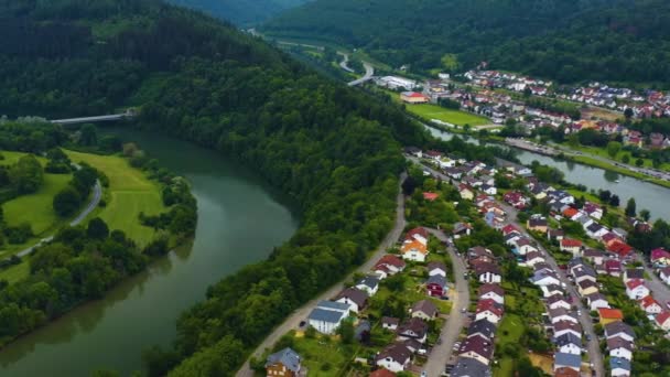 Aeronáutica Castelo Hirschhorn Alemanha Lado Rio Neckar — Vídeo de Stock